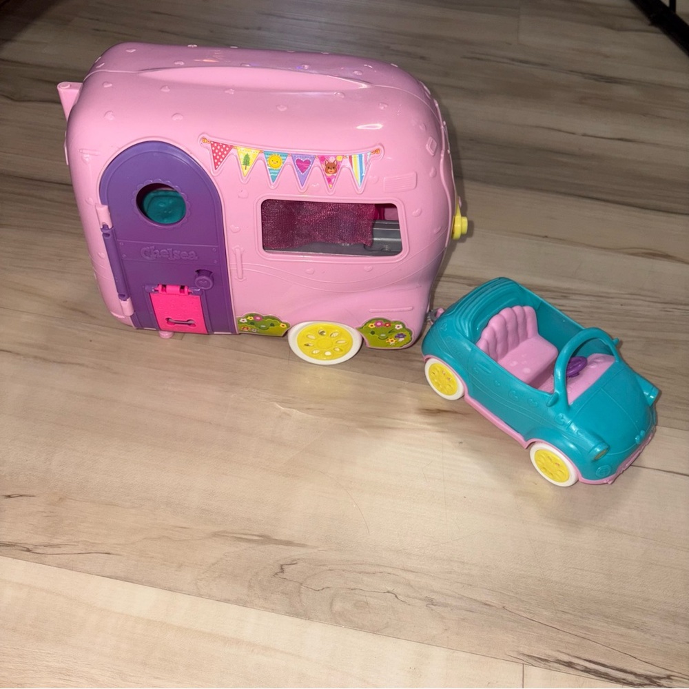 Mattel Pink and Blue Toy Camper with Car